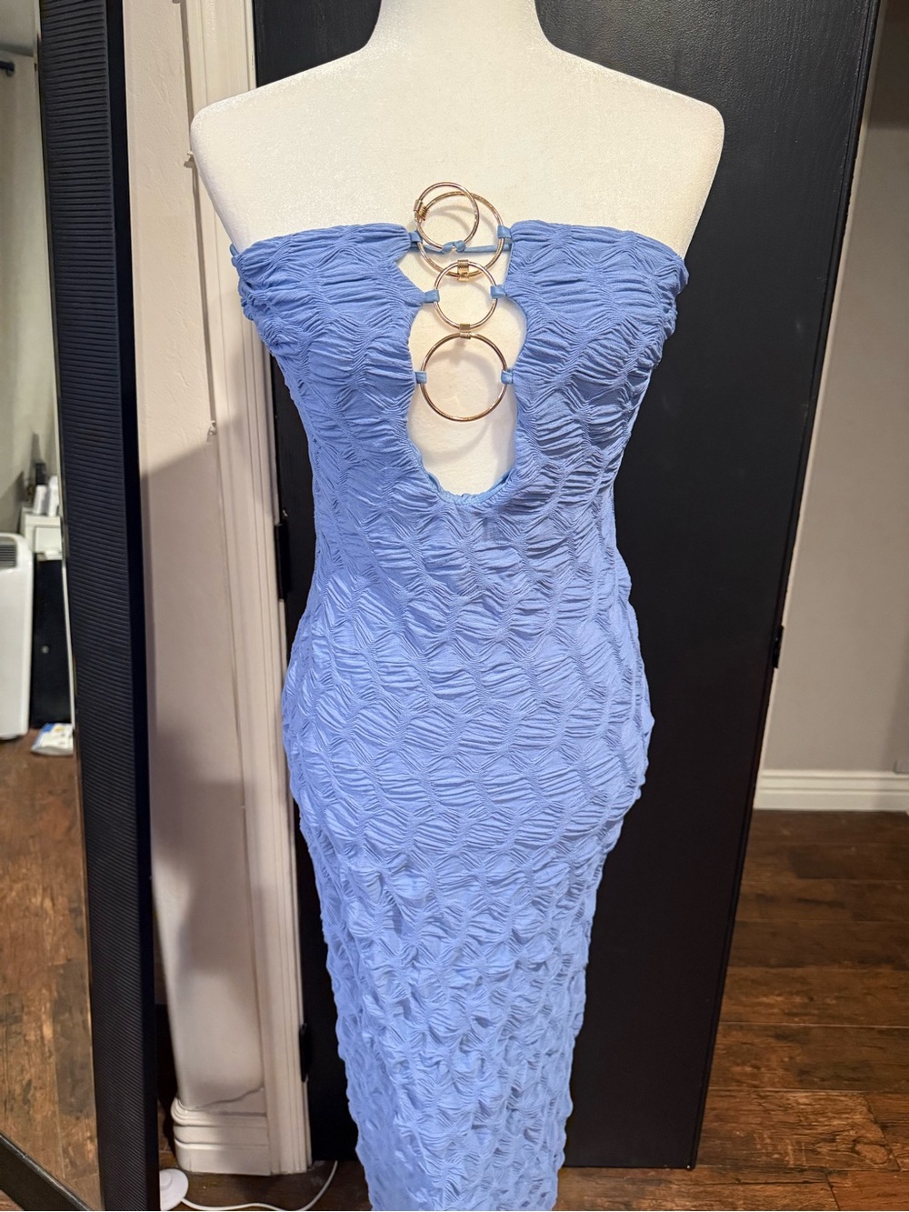 Strapless Lavender Bandage Midi Dress with Gold Ring Detail
